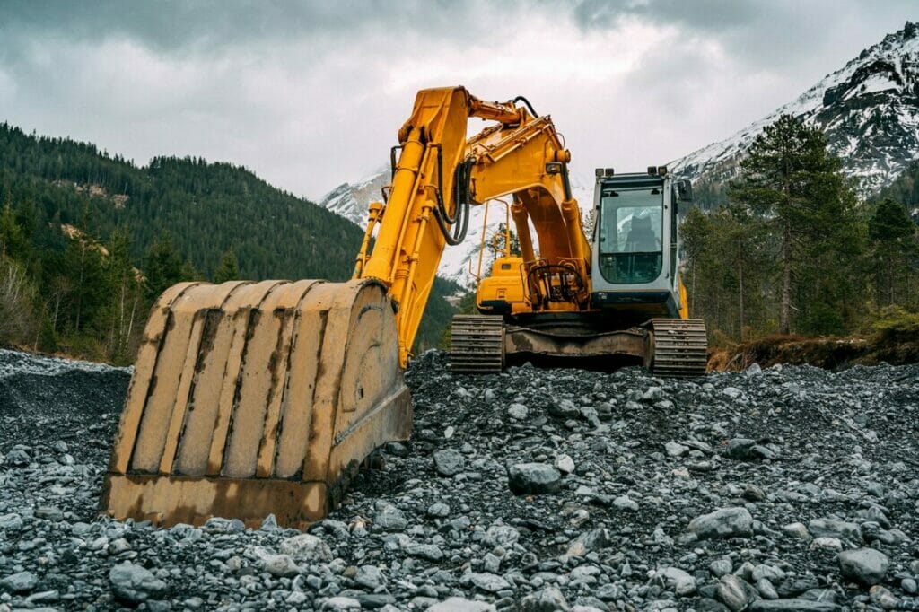 excavator pictured in the foothills of the Appalachian mountains